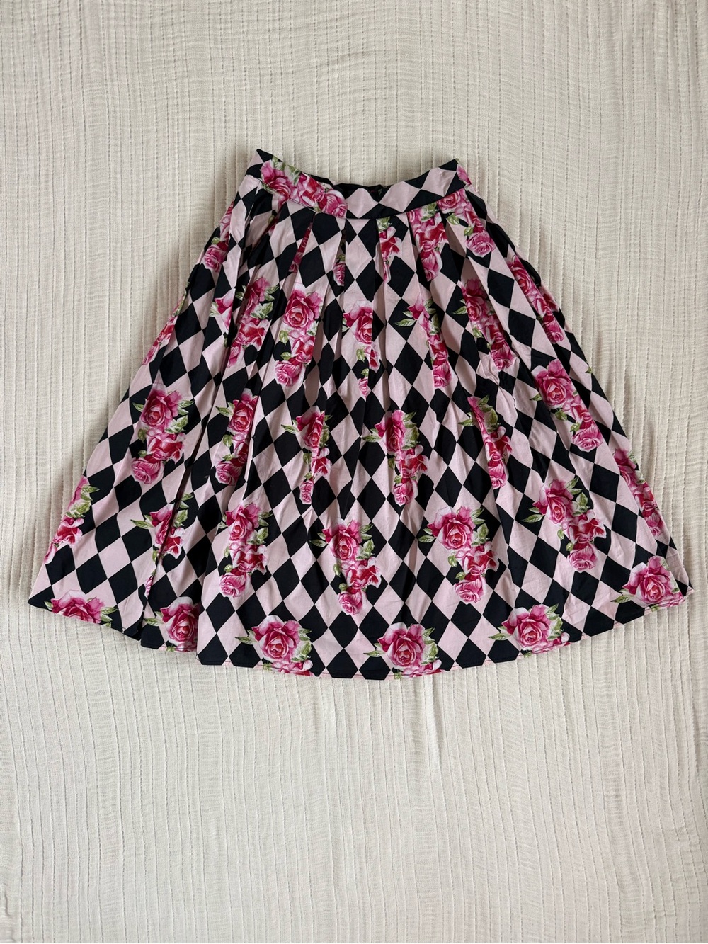Hell Bunny XS Pink Rose Harlequin Swing Skirt Rockabilly Retro